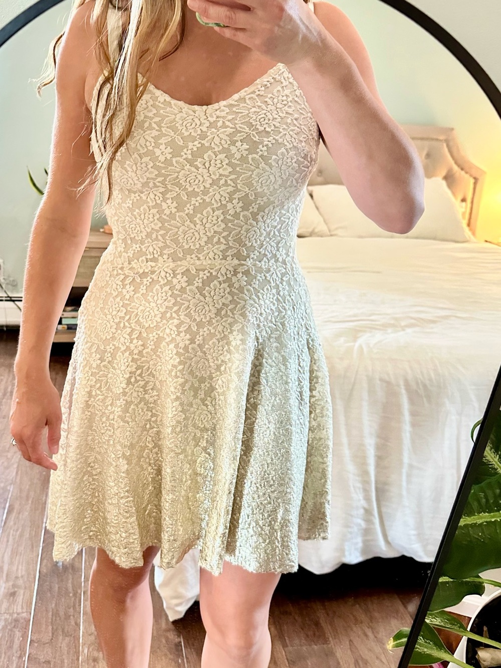 Free People Gold Ombré Lace Fit & Flare Dress | Medium | NWOT | Metallic Lace